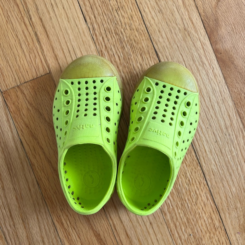 Lime green glow in the dark native shoes